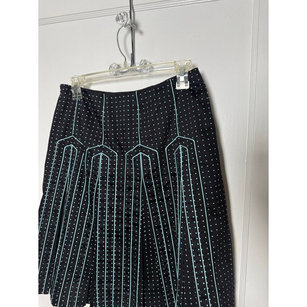 Carlisle Skirt Size 4 Black Teal Polka Dot Pleated Cotton Midi Geometric - Picture 6 of 8